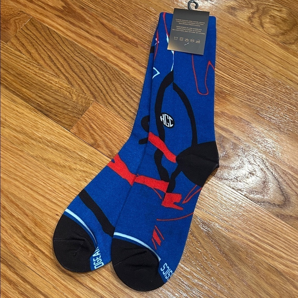 HGC Blue Red Black art to wear Graphic Men's Socks large - XL NEW